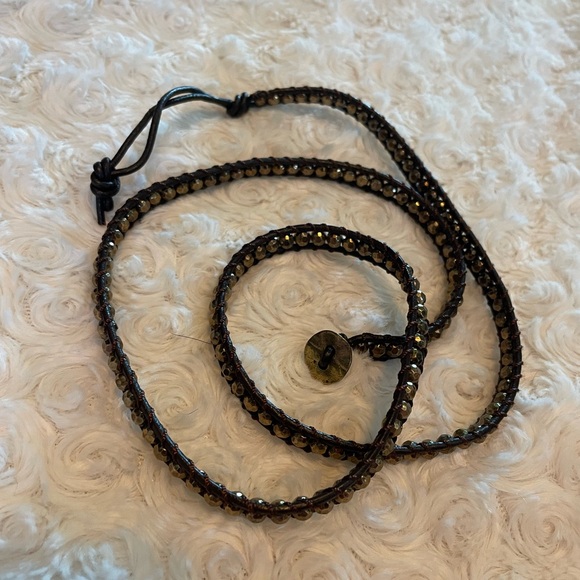 Brown leather and gold beaded Wrap bracelet - Picture 2 of 4